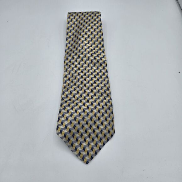 Necktie Mens Vintage Geoffrey Beene Mens Tie Yellow White Blue Size Is 57 x 4in - Picture 3 of 7